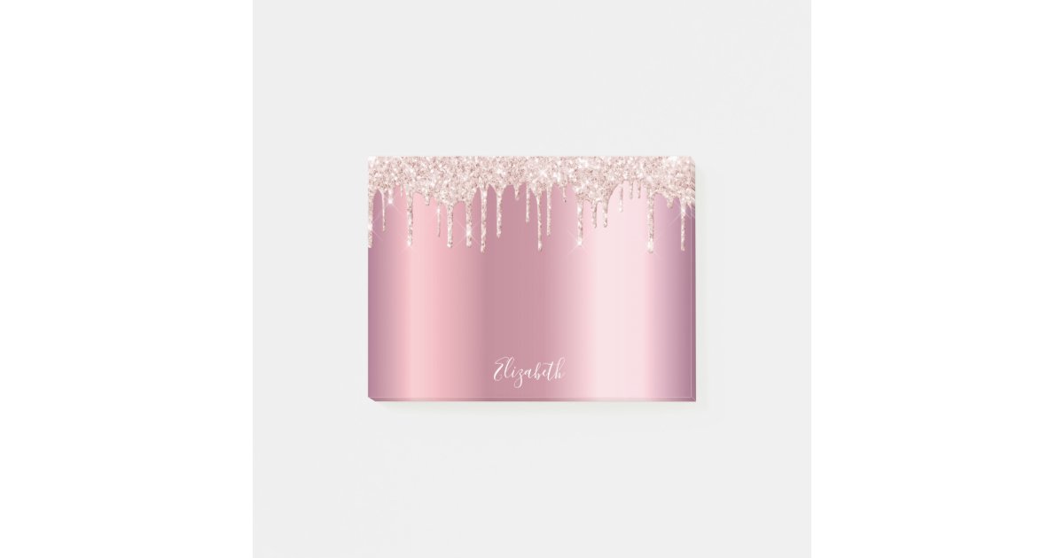Glitter drip rose gold pink metallic glam name post-it notes | Zazzle.com