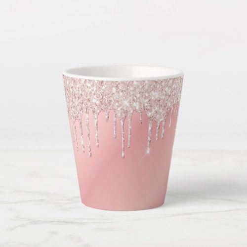Glitter drip rose gold pink ombre girly latte mug