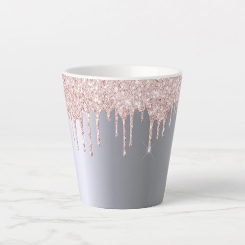 Glitter drip rose gold silver metallic girly latte mug