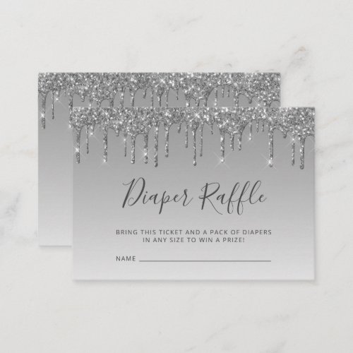 Glitter Drip Silver Baby Shower Diaper Raffle Enclosure Card