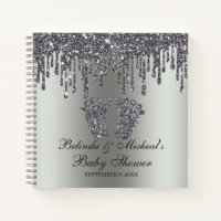 Glitter Drip Silver Feet Baby Shower Guestbook Notebook