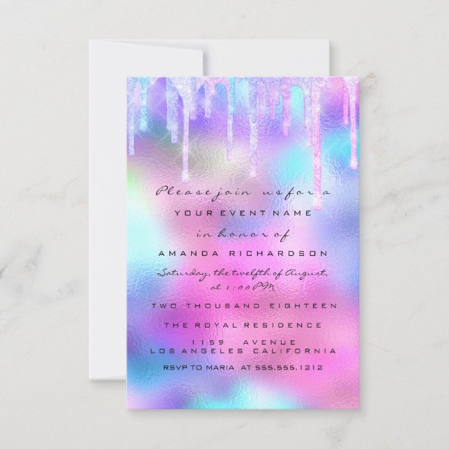 Glitter Drip Silver Unicorn  Bridal Girl 16th 15th Invitation (Front)