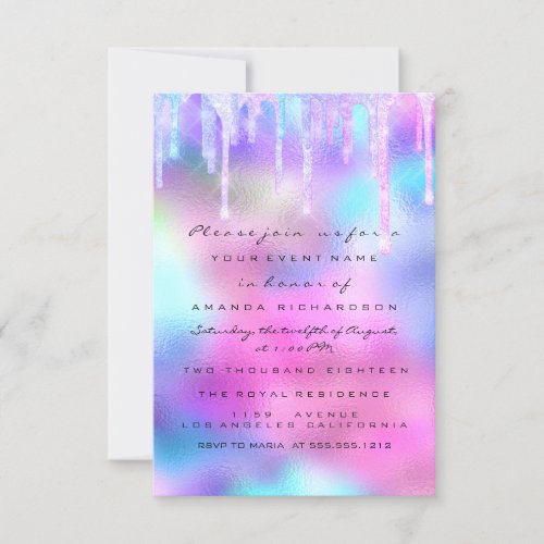 Glitter Drip Silver Unicorn  Bridal Girl 16th 15th Invitation