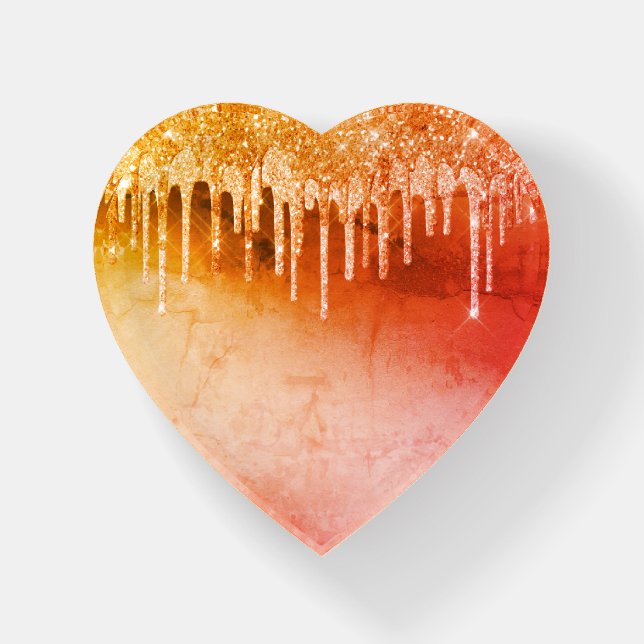 Glitter Drip Sparkles Glam Orange Ombré Glam Paperweight (Front)