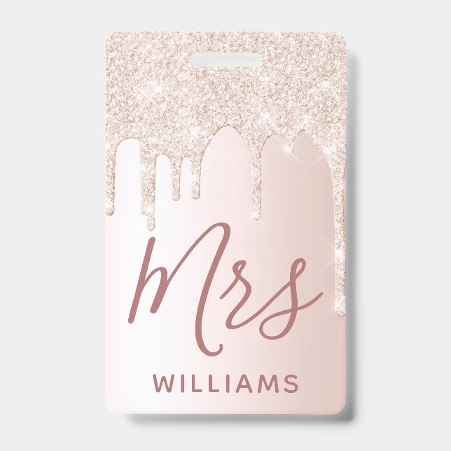 Glitter Drip Teacher Custom Name Lanyard ID Badge (Front)