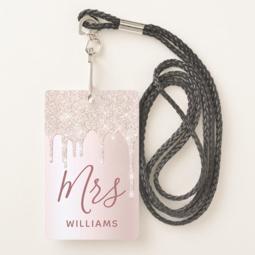 Glitter Drip Teacher Custom Name Lanyard ID Badge