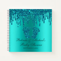 Glitter Drip Teal Feet Baby Shower Guestbook Notebook
