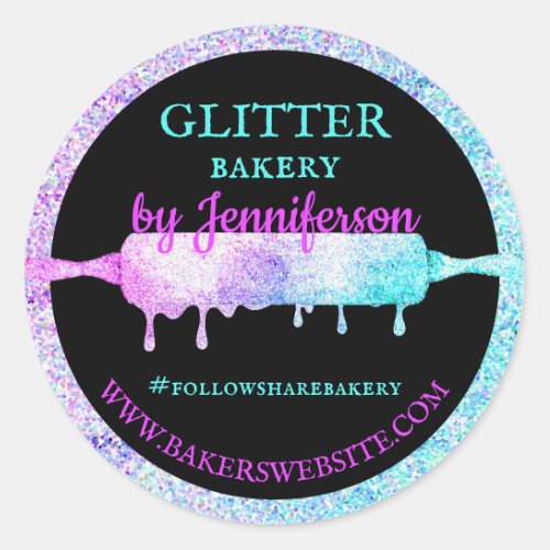 Glitter Dripping rolling pin Circle Gift Bakery Classic Round Sticker