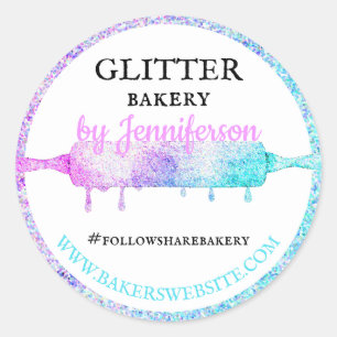 Glitter Dripping rolling pin teal pink Gift Bakery Classic Round Sticker