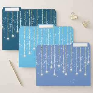 Glitter dripping string lights shiny blue hue chic file folder
