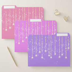 Glitter dripping string lights shiny pink purple file folder