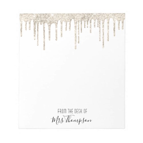 Glitter Drippings Gold White Name Script Glam Notepad