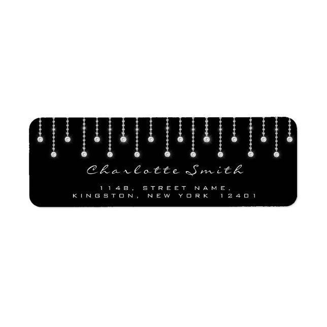 Glitter Drips Black Diamond Return Address Labels (Front)