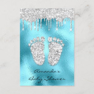 Glitter Drips Blue Gray Baby Boy Shower Feet Invitation