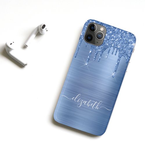Glitter Drips Blue Monogram iPhone 11 Pro Max Case
