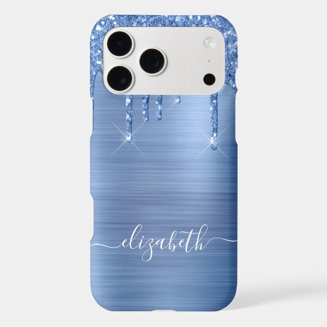 Glitter Drips Blue Monogram Iphone Case (Back)