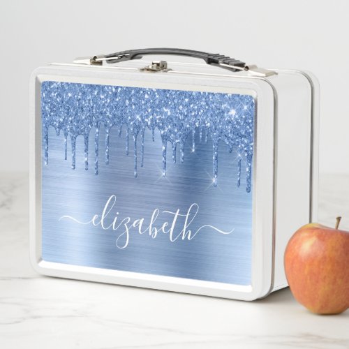 Glitter Drips Blue Personalized Metal Lunch Box