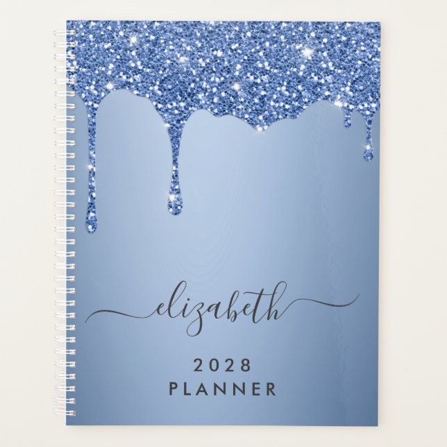 Glitter Drips Blue Personalized Planner (Front)