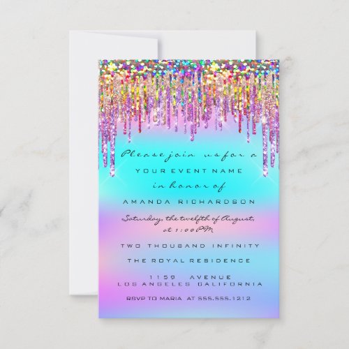  Glitter Drips Bridal Shower Sweet 16th Holograph  Invitation