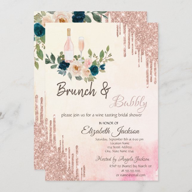 Glitter Drips Brunch & Bubbly Bridal Shower Invitation (Front/Back)