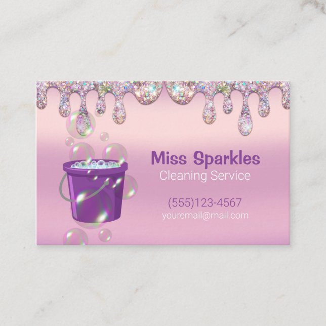 Glitter Drips Bucket House Cleaning Services Business Card (Front)