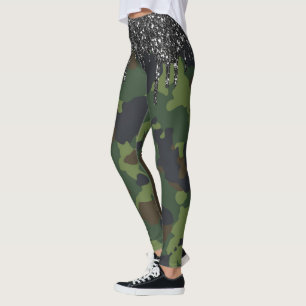 Glitter Drips Camouflage Camo Pattern Military Leggings