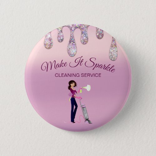 Glitter Drips Cartoon Maid Cleaning Service Button