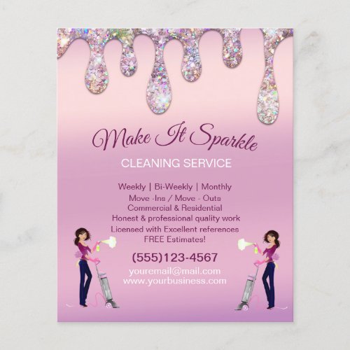 Glitter Drips Cartoon Maid Cleaning Service Flyer