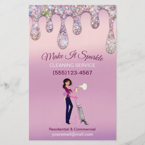 Glitter Drips Cartoon Maid Cleaning Service Flyer