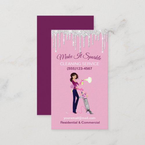 Glitter Drips Cartoon Maid Cleaning Services Business Card