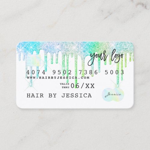 Glitter drips Credit card holographic rainbow mint