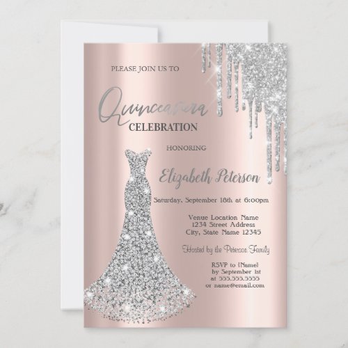  Glitter DripsDiamonds Dress 5th Birthday Invitation