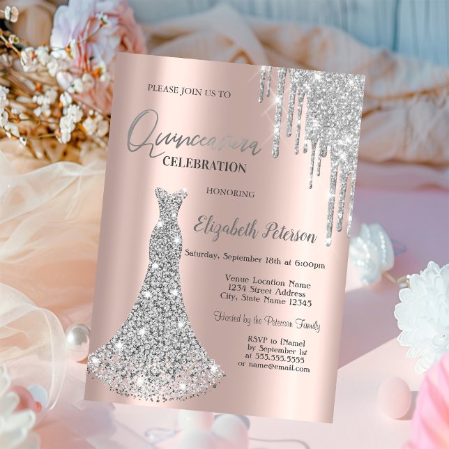  Glitter Drips,Diamonds Dress 5th Birthday Invitation (Creator Uploaded)