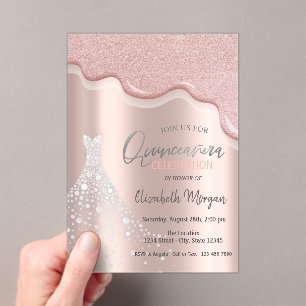 Glitter Drips Diamonds Dress Quinceañera Acrylic Invitations