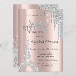 Glitter Drips,Diamonds Eiffel Tower Sweet 16  Invitation