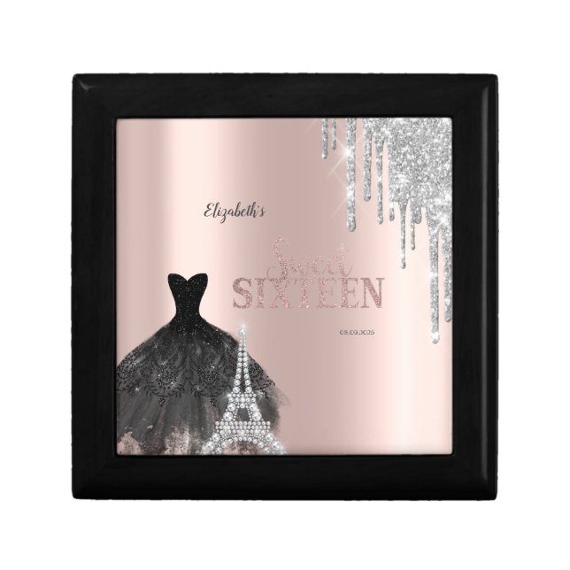Glitter Drips,Dress,Eiffel Tower Sweet 16 Gift Box (Front)