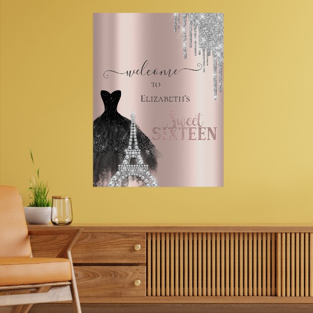 Glitter Drips,Dress,Eiffel Tower Sweet 16  Poster (Living Room 2)