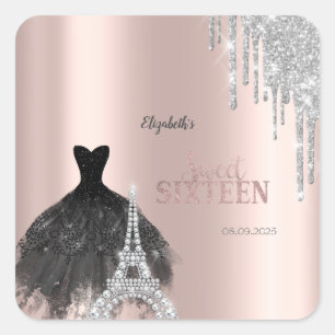 Glitter Drips,Dress,Eiffel Tower Sweet 16 Square Sticker