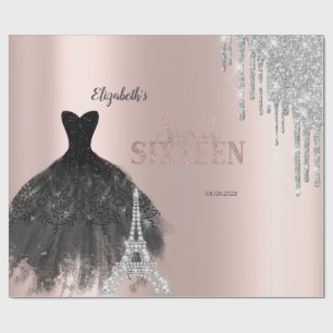 Glitter Drips,Dress,Eiffel Tower Sweet 16 Wrapping Paper
