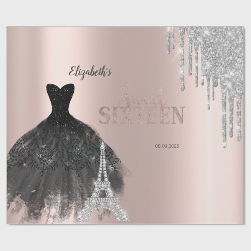 Glitter Drips,Dress,Eiffel Tower Sweet 16 Wrapping Paper