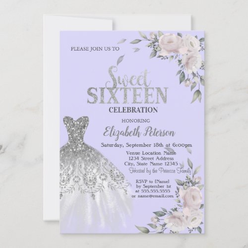 Glitter DripsDressFlowers Violet Sweet 16  Invitation