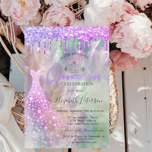 Glitter Drips Dress Holographic Quinceañera  Invitation