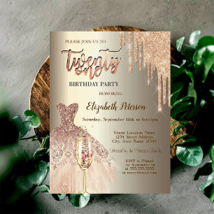 Glitter Drips,Dress Wine Glass Champagne 21st Invitation
