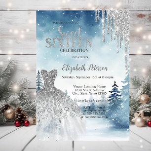 Glitter Drips,Dress Winter Landscape Sweet 16 Invitation