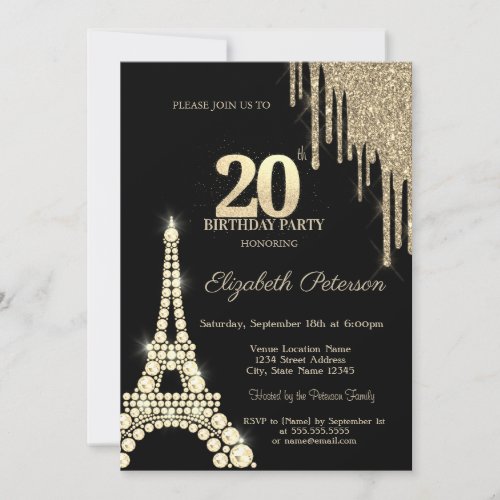 Glitter Drips,Eiffel Tower Diamonds 20th Birthday