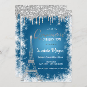 Glitter Drips,Eiffel Tower,Snowflake Quinceañera Invitation