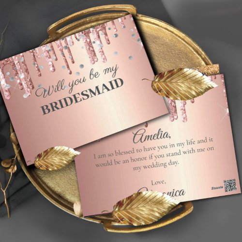 Glitter Drips Elegant Will You Be My Bridesmaid Po Postcard