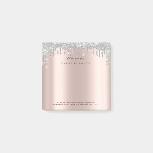 Glitter Drips Event Rose Gold Name Adress Gray Post_it Notes
