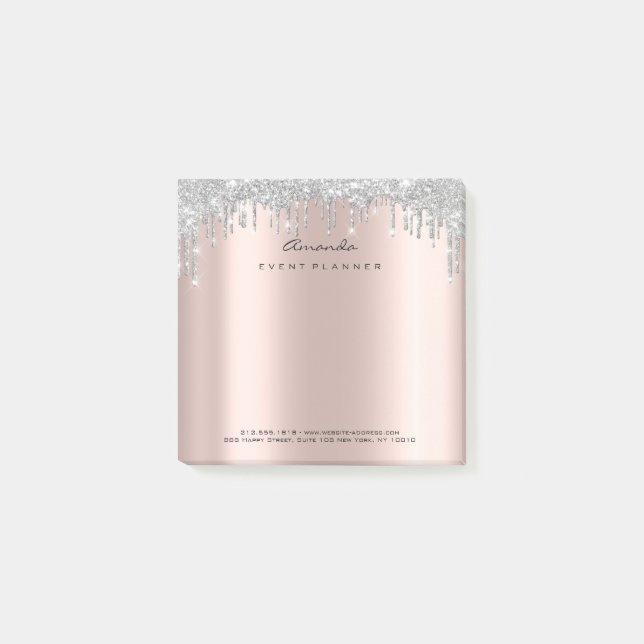 Glitter Drips Event Rose Gold Name Adress Gray Post-it Notes (Front)
