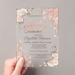 Glitter Drips Floral Rose Gold Floral Sweet 16 Acrylic Invitations<br><div class="desc">A modern,  chic and glamorous Sweet 16 with glitter drips on a rose gold background.</div>
